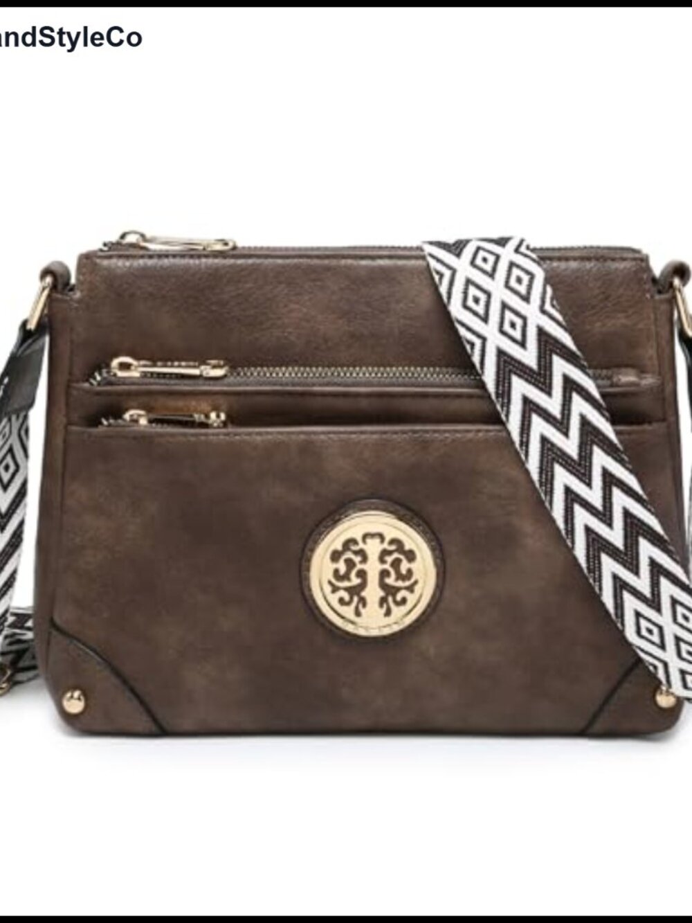 Faux Leather Crossbody Purse with Guitar Strap - Medium Multi Pocket Shoulder